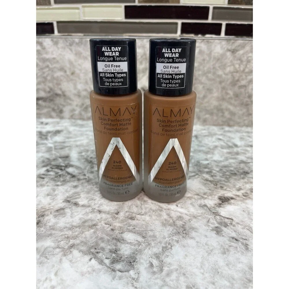 2x Almay Skin Perfecting Comfort Matte Foundation Warm Almond #240 Face Makeup